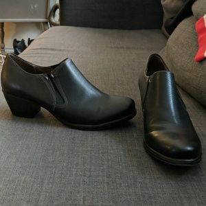 Black low heel booties